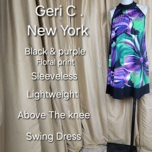Geri C. black floral print Swing dress size s